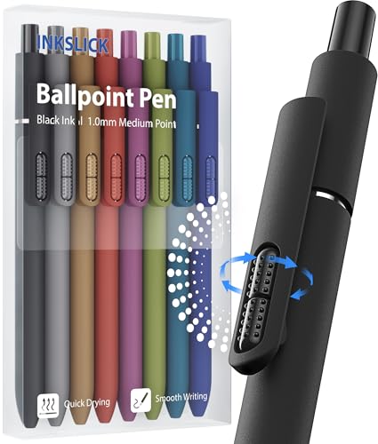 InkSlick 8 Pcs Black Ballpoint Pens - 1.0mm Medium Point Smooth Writing Black Ink Ball Point Pens |...