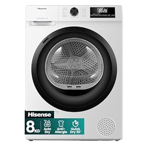 Hisense DHQE800BW2, 8KG, Kondensation mit Wärmepumpe, 15 Programme, Feuchtesensor, Anti Crease, TwinAir,Schwarz- Weiß, Energieeffizienzklasse D