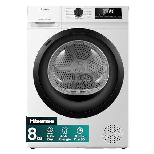 Hisense DHQE800BW2, 8KG, Kondensation mit Wärmepumpe, 15 Programme, Feuchtesensor, Anti Crease, TwinAir,Schwarz- Weiß, Energieeffizienzklasse D