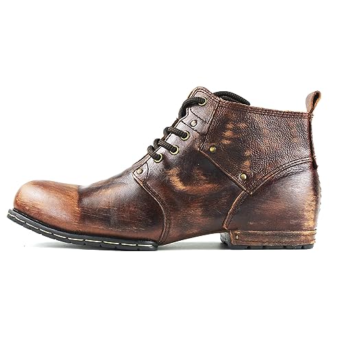 OSSTONE Moto Boots for Men Fashion lace-up Leather Chukka Boots Casual Shoes OS-6015-2-retro-brown-US-R2