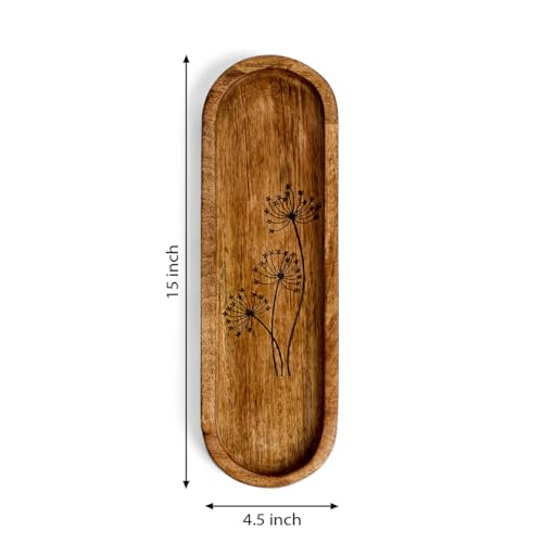Image of SAAGA Oval Mango Wood Serving Platter | 15 x 4.5 Inch Wooden Serving Tray | Food Safe Multipurpose Snack Tea Dessert Cheese Bread Serving Plate for Kitchen Dining Cafe & Restaurant