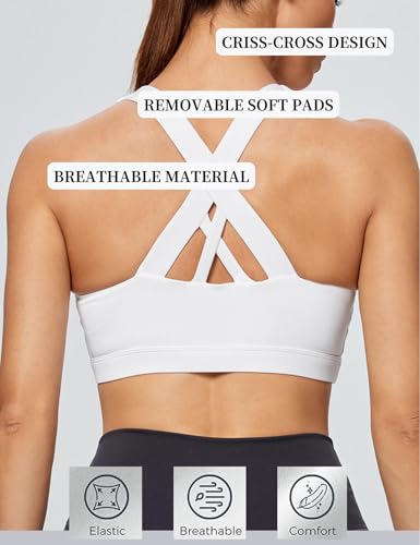 Sports Bra for Women, High Support Criss-Cross Back Padded Strappy Push up Sports Bras with Removable Cups Workout Yoga Top3