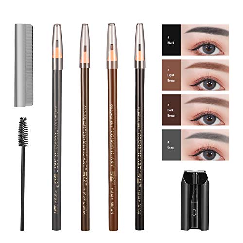 Eyebrow Pencil, Brow Pencil Set with Eyelash Brush and Sharpener, Waterproof Long Lasting Eyebrow Liner Pen for Soft Textured Natural Daily Look Eyebrow Makeup