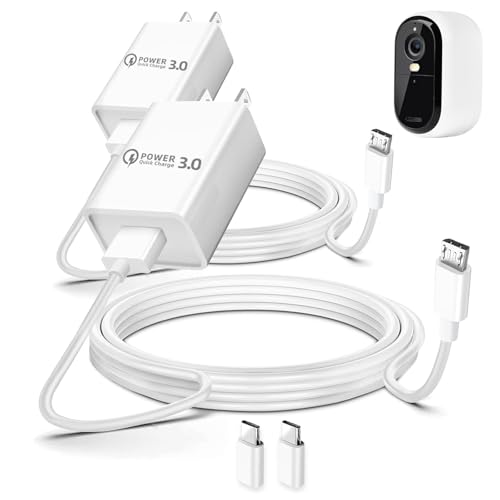 2 Pcs 10ft QC3.0 Fast Charger for Arlo Pro/Pro2 Camera Charging Power Cable Cord for Arlo Q GO Essential Spotlight XL/XL 2nd Ring Stick Cam Wyze Cam Pan v3 v2 Blink Yi Home Kasa eufy