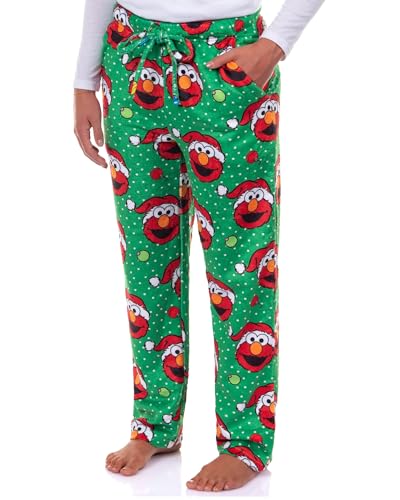 Sesame Street Elmo Pajamas Womens Ornament Design Plush Fleece Lounge Sleep Pants (Large)