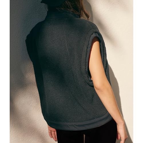 Ainangua Women Fuzzy Moto Fleece Vest Oversized Zip Up Sleeveless Sherpa Jacket Lightweight Warm Vest Top Outerwear3