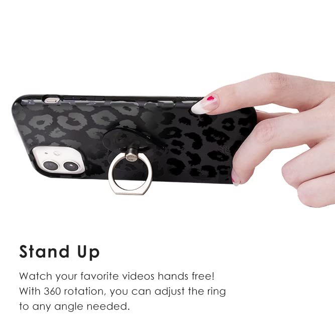 Image of Velvet Caviar Cell Phone Ring Holder - Finger Ring & Stand - Improves Phone Grip Compatible with iPhone, Galaxy, Most Smartphones (Black Leopard)