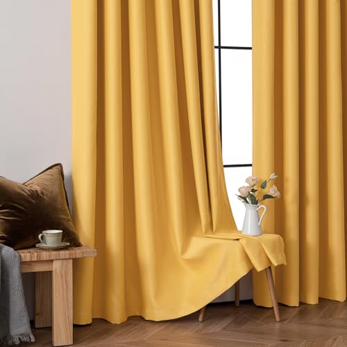 Image of MIULEE Yellow Blackout Bedroom Curtains Drapes 96 Inch Long 52 inchx96 inch | Grommet Top, Room Darkening Window Drapes, Privacy Protection, Thermal Insulated, Heat Blocking, Light Blocking