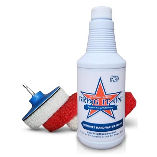 Bring It On Cleaner Hard Water Stain Remover, Shower Door Cleaner Plus Scrubbing Drill Pads