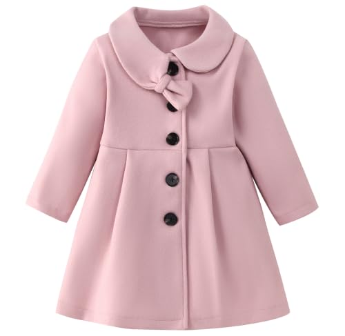 Image of USKIDKK Toddler Baby Girl Coat Long Sleeve Solid Color Buttons Clothes Jacket Little Girls Dress Coat Fall Winter Outfit (Pink,3-4T)