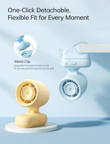 Image of JISULIFE 2026 Clip Fan - Small & Stylish with 38H Cooling | Soft Night Light, LED Display, One‑Click Detachable Baby Fan for Stroller Crib Desk Car Seat Travel, Gift for Baby Mom-Blue