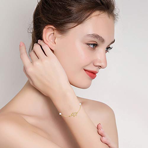 Image of SISGEM 10k Gold Diamond Elephant Bracelet for Women, Real Gold Pearl Lucky Jewelry Bracelets Present for Her, 6.4 inch+1 inch+1 inch