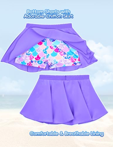 Image of Snowheart Girls Rash Guard Swimsuit Set Long Sleeve Bathing Suit Two Piece 3-12 Years