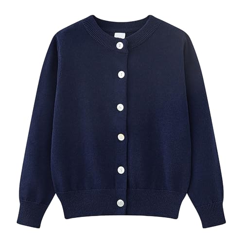 Girls Crewneck Open Front Cardigan Long Sleeve Lightweight Button-up Knit Sweater Casual Solid Outerwears