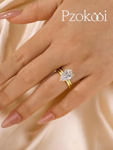 4.0ct Pear Shaped Wedding Ring Set for Women,No Tarnish 925 Sterling Silver 5A CZ Diamond Bridal Ring Set3