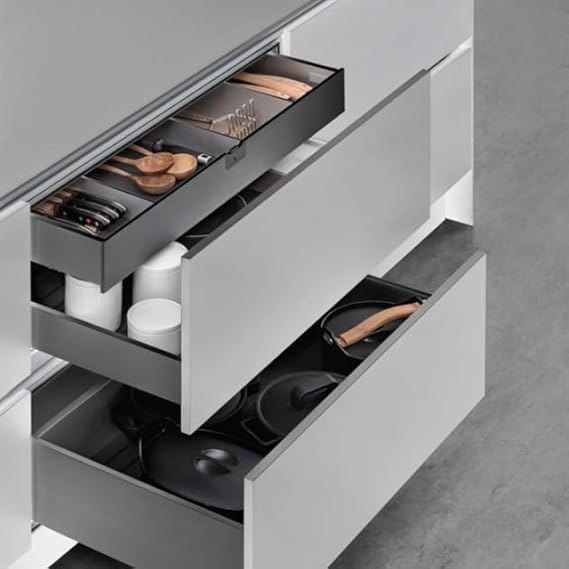- Soft Close Slim Kitchen Tandem Drawer Box - Basket for Modular Kitchen, Soft Close Drawer Metal Drawer System with Load Capacity Upto 60 Kg, Model 22in - (04")