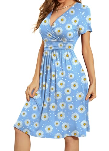 Image of WEACZZY Women's Summer Short Sleeve Casual Dresses V-Neck Floral Party Dress with Pockets