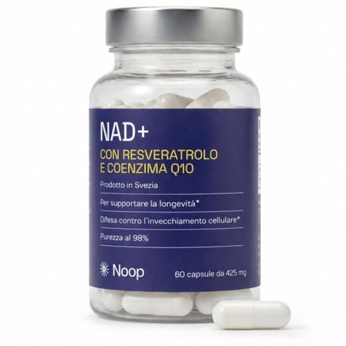 NAD Plus 425mg con Trans-Resveratrolo 200mg & CoQ10 - Integratore Anti-Aging Completo - Supporto Cellulare e Nervoso - Vegano, Testato in Laboratorio - 60 Capsule - Prodotto in Svezia