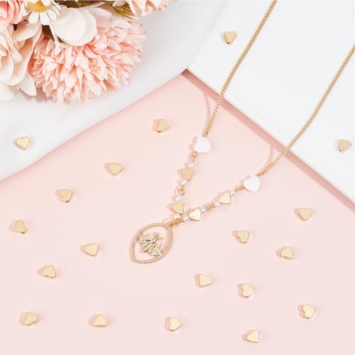 Beebeecraft 1 Box 60Pcs Heart Beads 18K Gold Plated Brass Small Hole Metal Loose Beads for DIY Making Bracelet Necklace - Image 4