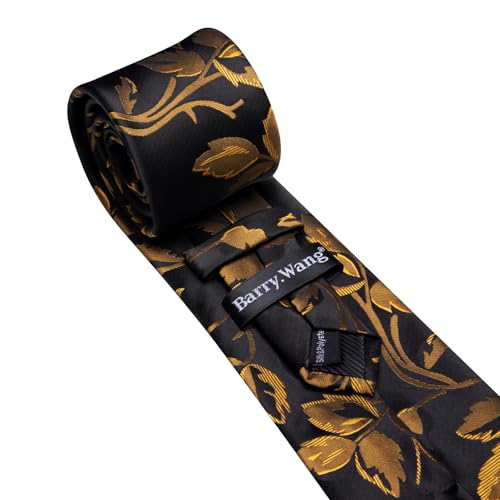 Image of Barry.Wang Flower Ties for Men Silk Woven Floral Tie Sets Necktie Handkerchief Cufflinks Wedding Party
