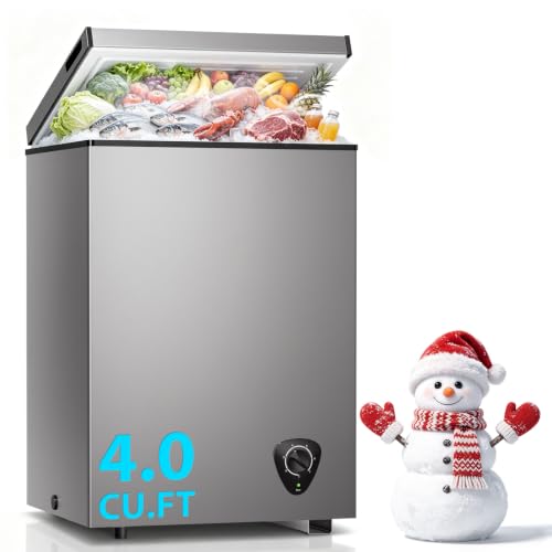 Image of 4.0 Cu.Ft Chest Freezer - 7-Temp Adjustable Deep Freezer, Ultra Quiet, Energy Saving, Removable Basket, Compact Small Deep Freezer for Apartments /Garage /Office /Kitchen, Gray