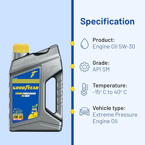 Image of GOODYEAR 4.5 Ltrs 5W30 API SM+ Xtreme Power Racing FX 8000 Semi-Synthetic Engine Oil |Advanced Engine Oil For Petrol, Diesel & CNG Vehicles Engines | With Multifuel Compatibilty & Protection