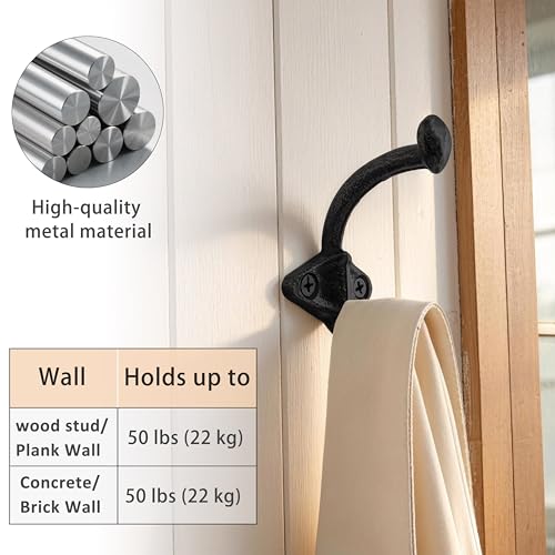 Image of SKOLOO Black Cast Iron Wall Hooks - Farmhouse Style, Pack of 5, Dual-Direction Hanging Design - Ideal for Coat, Backpack, Towel - Perfect for Entryway, Mud Room, Bathroom Dry Area