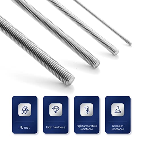 26 Pcs 8/32 Inch Threaded Rods with Hex Nuts M4 12 Inch 304 Stainless Steel Fully Rod Threaded, 13 Pcs M4 300mm Right-Hand Threads, 13 Pcs Hex Nuts for Hangers, U-Bolts, and Beaded Garden Stake Rods - Thumbnail 5