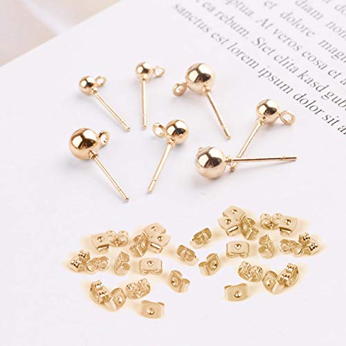 150 Pcs Earrings Post Stud With 200 Pcs Metal Earring Safety Backs，Hypoallergenic Ball Post Earrings With Loop Round Ball Spherical Earrings For Diy Jewelry Dangle Earring Making #TOP3