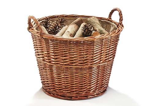 Kobolo Holztrage Holzkorb für Kaminholz - Weide - mit Jutestoff und...
