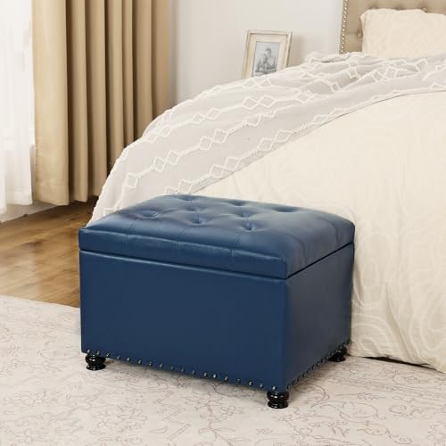 Image of Joveco Faux Leather Storage Ottoman Bench Rectangle 24 Inch Foot Rest Ottomans