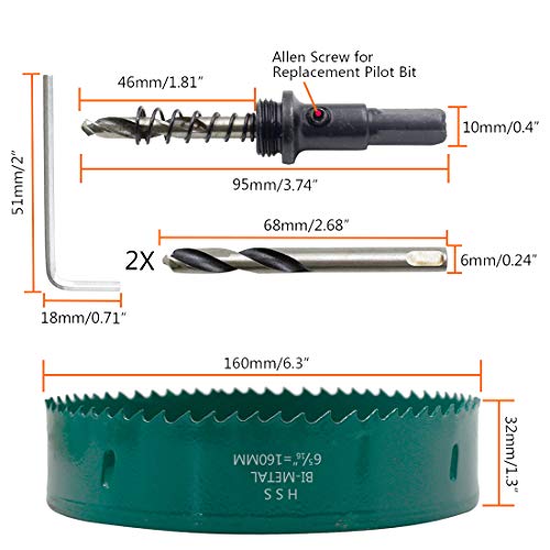 Image of 160mm /6.3 inch Hole Saw BI-Metal Heavy Duty Hole Cutter for Wood Cornhole Boards Plastic Drywall Fiberboard (6 1 /4 Inch Hole Saw)