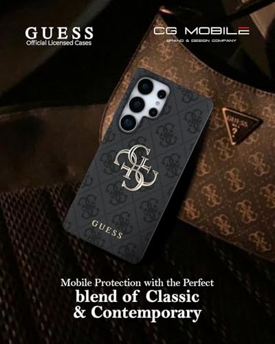 Image of CG MOBILE Guess [Official Licensed] 4G PU Case with Big 4G Logo & Classic Logo Protective Case /Cover Designed for Galaxy S25 Ultra - Black