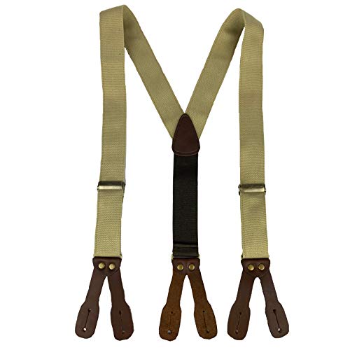 Canvas Old West Y-Back Button End Suspenders in Multiple colors and Sizes (Khaki, 42 Inch (Standard Men's))