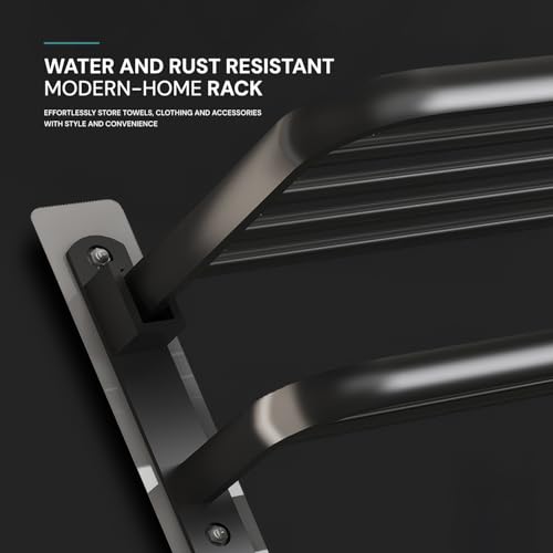 Image of MIORAH 24 Inch Powder - Coated Aluminium Towel Rack with Hooks - Rust - Free, Space - Saving Bathroom Towel Holder, Easy Installation Black