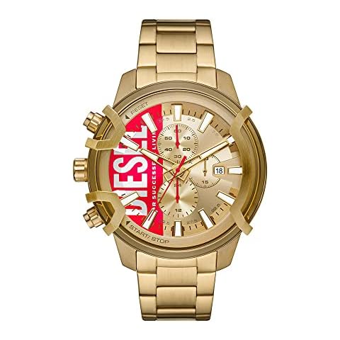 Reloj Diesel Griffed dorado con cronógrafo y correa de acero inoxidable Cover