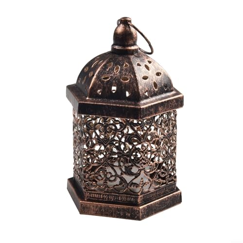 Marchfunny Faroles vintage con efecto de latón en hierro forjado con iluminación LED, portavelas colgantes que funcionan con pilas para el jardín en casa (pequeño)