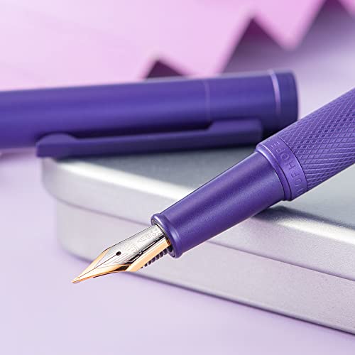 Image of Hongdian 1851 Purple Forest Fountain Pen Blade Nib Classic Design Calligraphy Pen with Converter and Metal Pen Case Set