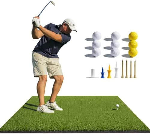 Golf Mats Practice Outdoor, Golf Hitting Mat, Home Golf Turf Practice Mats for Indoor, Golf Chipping Game Training Aids with 9 Golf Balls, 7 Golf Tees-Gifts for Men/Golf Lovers/Beginner