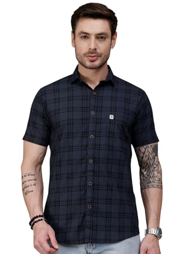 Image of Majestic Man Slim Fit Short Sleeve Checked Pure Cotton Casual Shirt