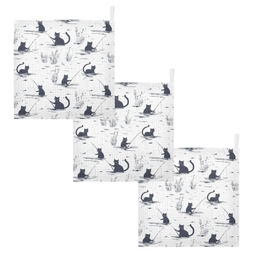 Image of vvfelixl Cat Fishing Baby Burp Cloths Baby Muslin Washcloths for Boys Girls Cotton Babys Face Towel for Newborn Infants Soft and Absorbent 11.8 X 11.8 in, 5 Pack