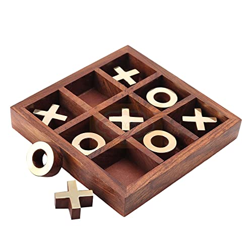Image of STAR CRAFT 6 Years And Up Wooden Tic Tac Board Game Handmade Noughts And Crosses Tik Tak Toe Pedagogical Board Wooden Zero Kata Game (Brown)