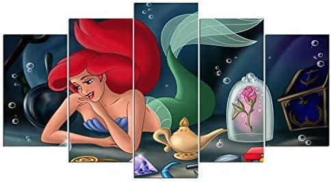 john psarris Dionysios Print Framed Canvas Ariel The Little Mermaid 5 Pieces Wall Art Decor Ready to Hang on The Wall with Frame - Size 1