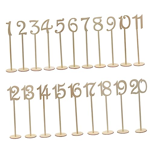 PRETYZOOM 20Pcs Wooden Table Numbers with Holder Base for Home Wedding Decoration Natural Wood Color for Seating Assignments and Table Marking
