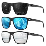 Fanshen Polarized Sports Sunglasses for Men, UV Protection Lightweight Sun Glasses for Driving Fishing Golf Cycling ((3 Pack) Black&Ice Blue&Silver)