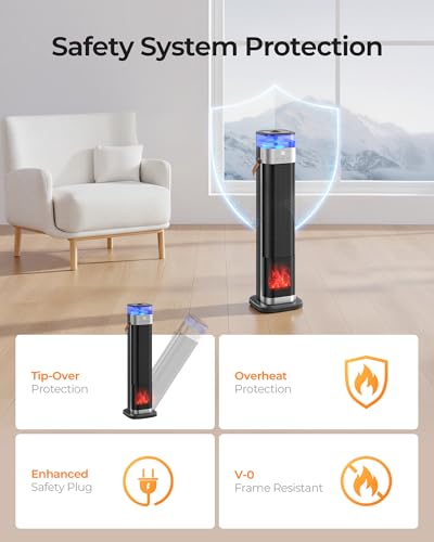 Electric Heater for Home, 3 in 1 Portable Space Heater with Humidifier and Ambient Light, 2000W Ceramic Room Heater, 3 Modes, 12H Timer, Remote Control, Overheat and Tip Over Protection - Image 6