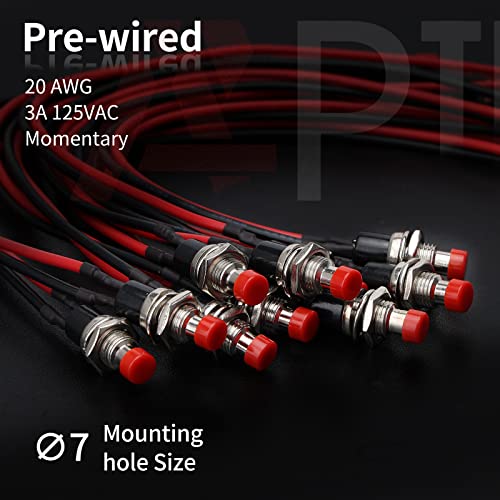 Apiele Momentary Push Button Switch 7Mm Spst 1A 250V Ac 2 Pin No Mini Momentary Switch With 200Mm Pre-Soldered 10Pcs (Red) #TOP4