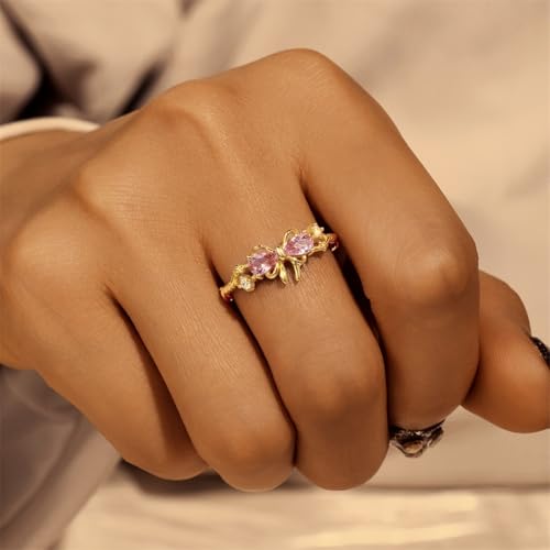 Anillos de compromiso de oro amarillo de 9K y 14K con morganita de pera para mujer 2