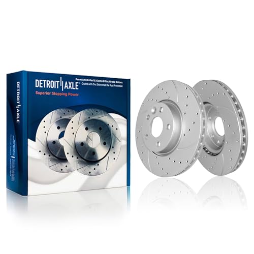 Image of Detroit Axle - 6pc Front Brake Kit for 11-18 Volvo S60 08-10 V70 08-16 XC70 07-16 S80 15-18 V60, 12-15 Land Rover Range Rover Evoque, Drilled Disc Brake Rotors Ceramic Brakes Pads : 11.81 inch inch Rotor