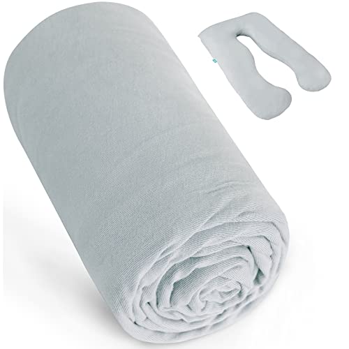 Pregnancy Pillow Cover U-Shaped 100% Cotton (ONLY Pillowcase), Super Soft Replacement Cover Fits Most 55/57 Inch Maternity Pillow, Full Body Pregnancy Pillow Case, Universal Fit, Grey